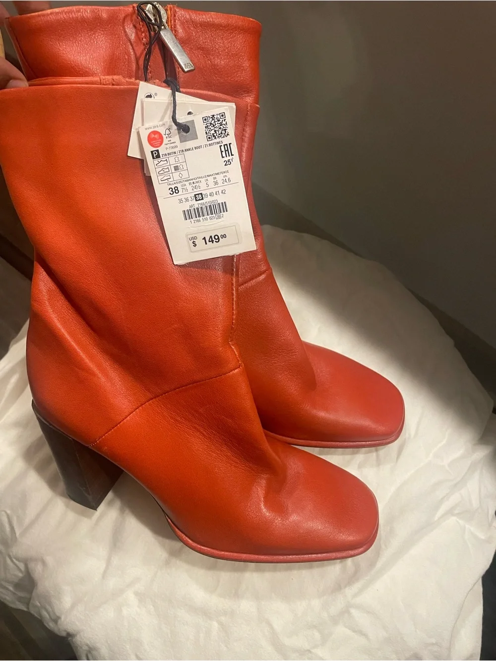 Womens Burnt Orange Leather Mid-Heel Boots - 38 - Picture 1 of 4